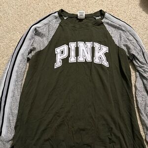 Victoria's Secret PINK Green and Gray Long Sleeve Shirt
